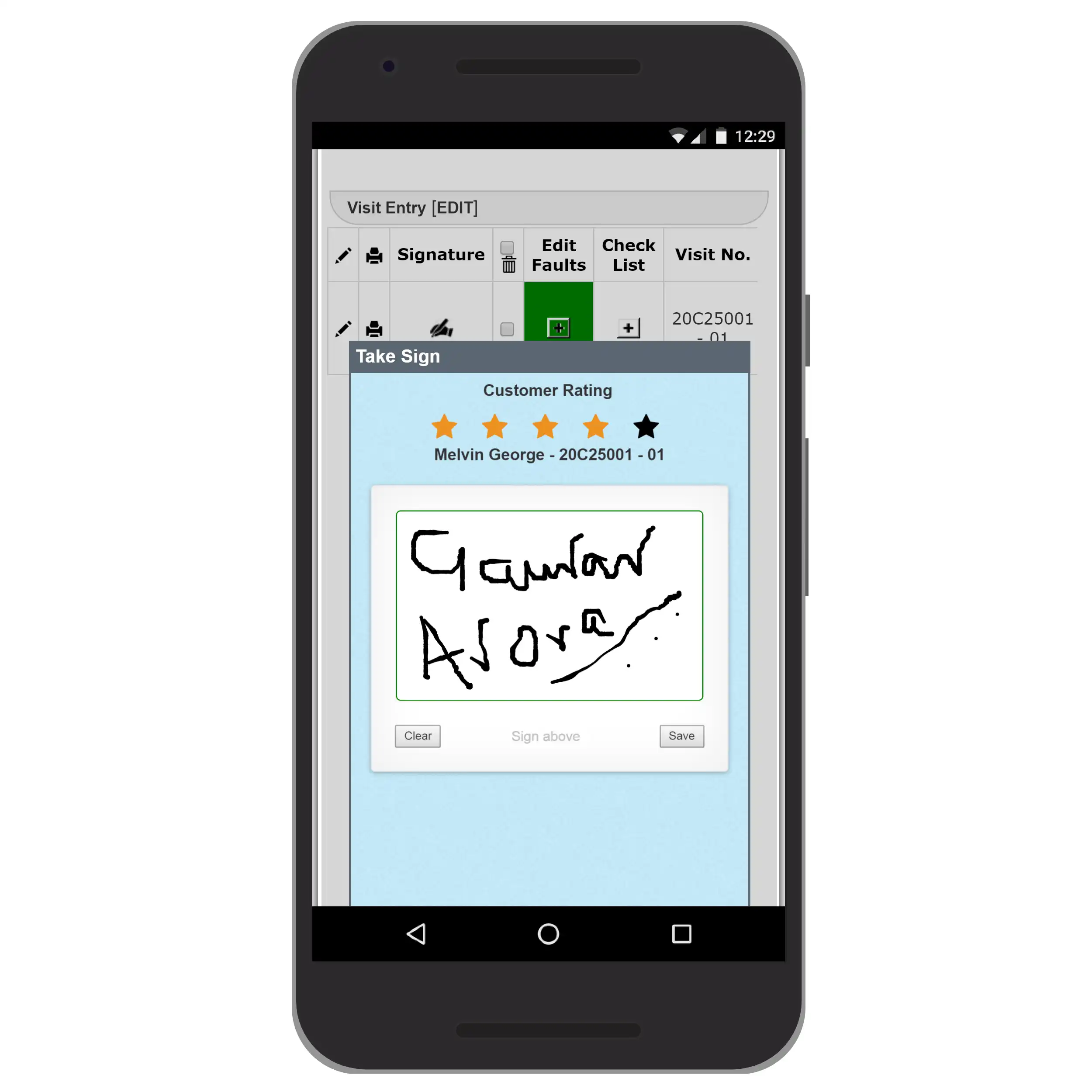 eBizWiz CRM Customer Rating and Signature on Mobile