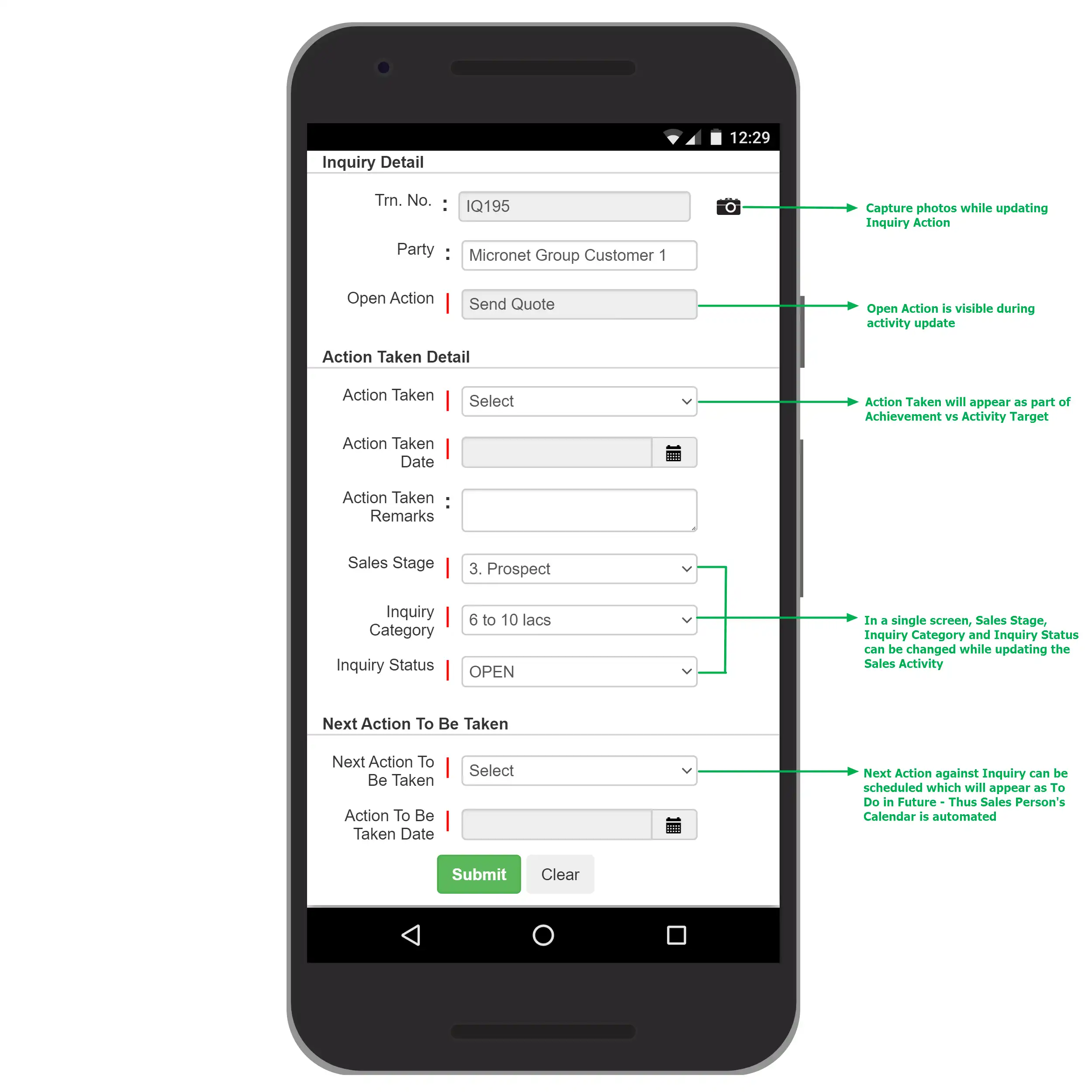 eBizWiz CRM Mobile Sales Action Update