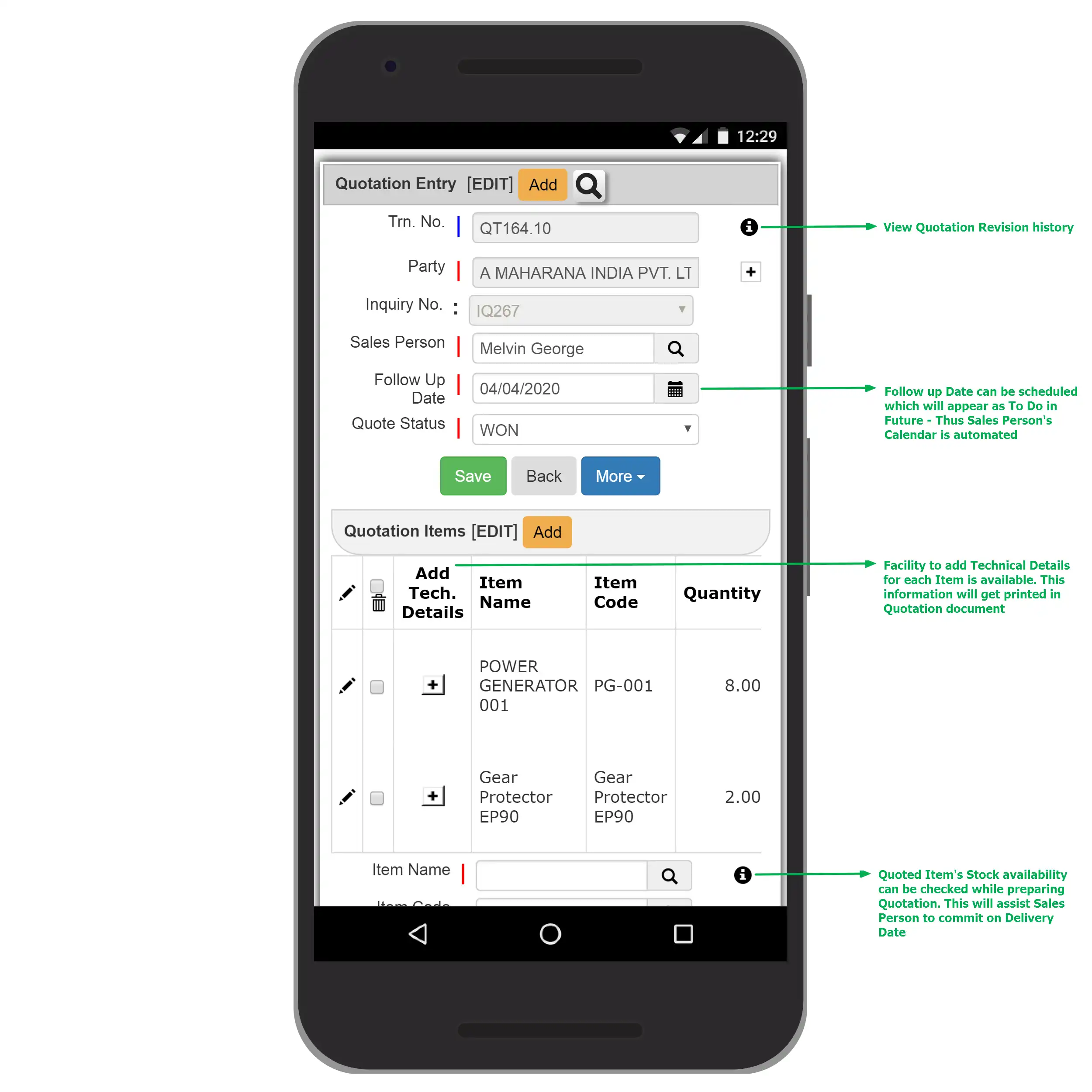 eBizWiz CRM Mobile Quotation Preparation