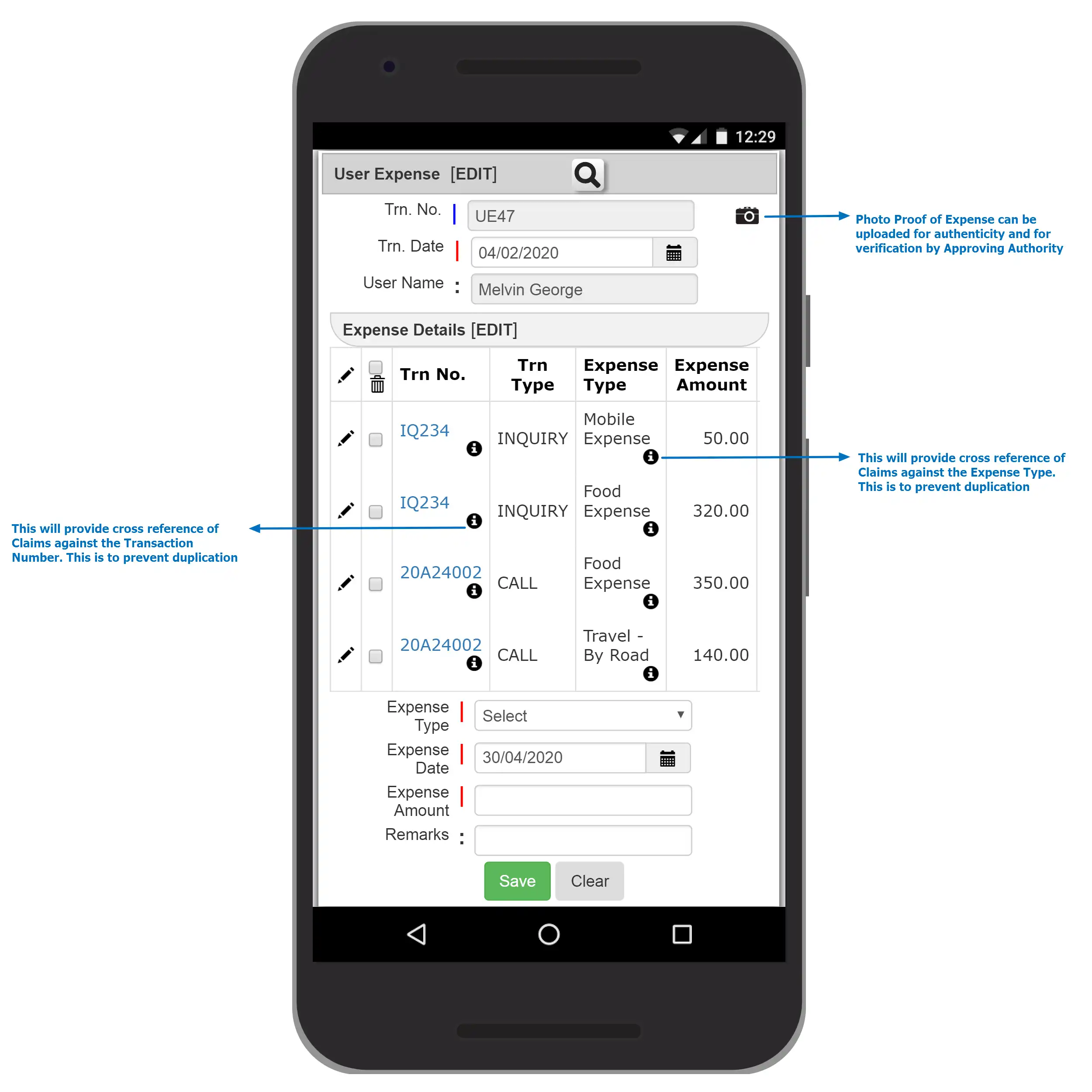 eBizWiz CRM Mobile User Expense Capture